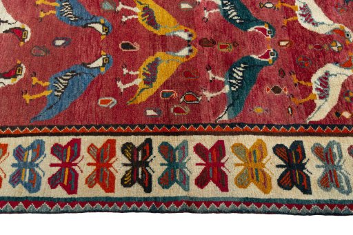 Close-up detail of 2000s Persian Gabbeh rug from Iran / Persia showing Wool weave