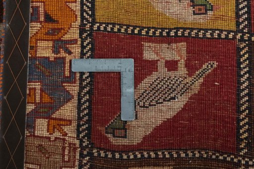 Close-up detail of 1970s Persian Gabbeh rug from Iran / Persia showing Wool weave