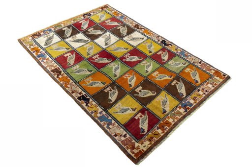 Close-up detail of 1970s Persian Gabbeh rug from Iran / Persia showing Wool weave