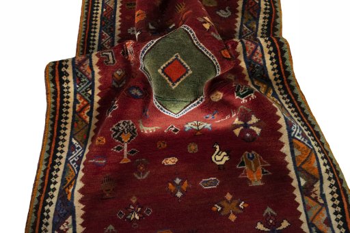 Close-up detail of 2000s Persian Gabbeh rug from Iran / Persia showing Wool weave