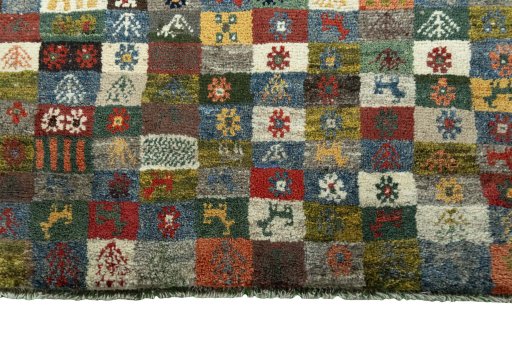 Central medallion detail of 2000s Persian Gabbeh rug from Iran / Persia
