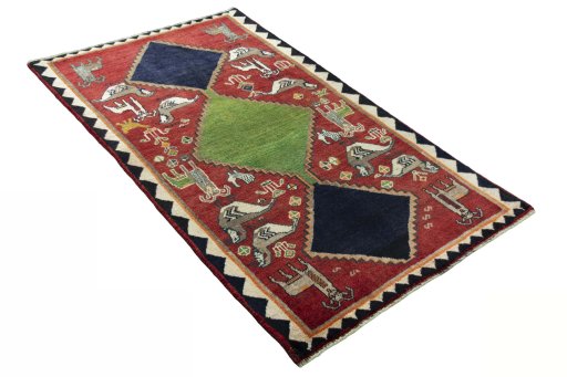 Close-up detail of 2000s Persian Gabbeh rug from Iran / Persia showing Wool weave