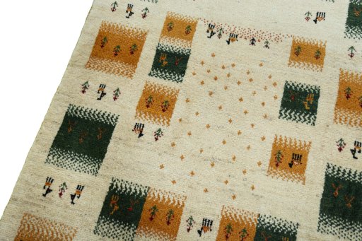 Backside of handmade 2000s Persian Gabbeh rug showing knot structure and weave density