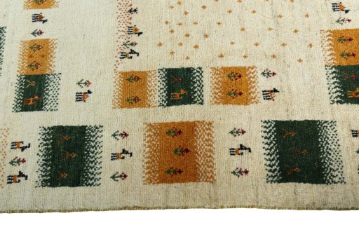 Close-up detail of 2000s Persian Gabbeh rug from Iran / Persia showing Wool weave