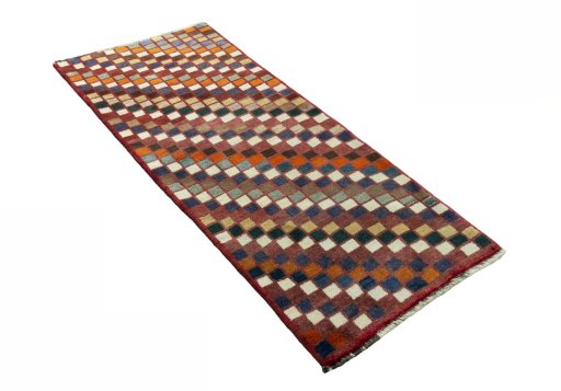 Close-up detail of 2000s Persian Gabbeh rug from Iran / Persia showing Wool weave