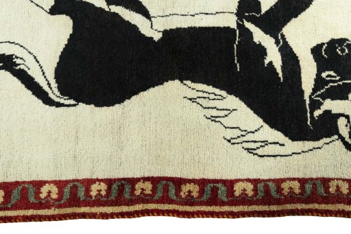 Close-up detail of 2000s Persian Gabbeh rug from Iran / Persia showing Wool weave