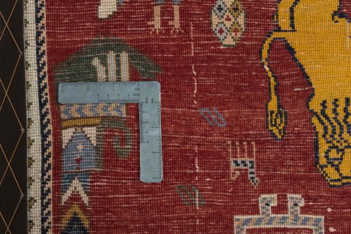 Close-up detail of 2000s Persian Gabbeh rug from Iran / Persia showing Wool weave