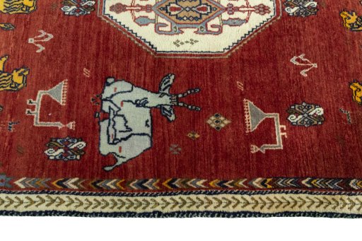 Close-up detail of 2000s Persian Gabbeh rug from Iran / Persia showing Wool weave