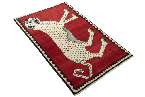 Close-up detail of 2000s Persian Gabbeh rug from Iran / Persia showing Wool weave