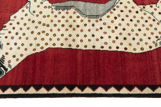 Close-up detail of 2000s Persian Gabbeh rug from Iran / Persia showing Wool weave
