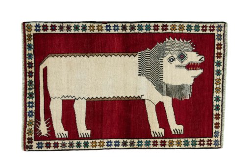 Full view of 2000s Persian Gabbeh rug from Iran / Persia, 158 × 102 cm in Red tones