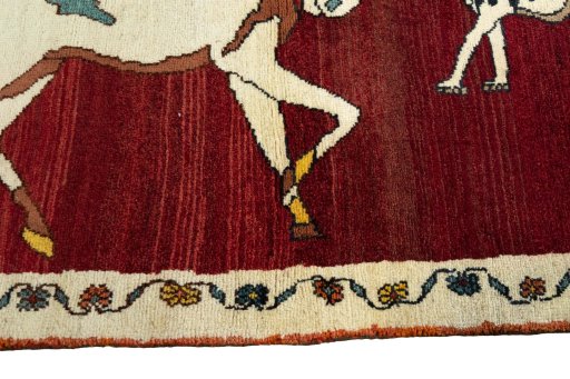Close-up detail of 2000s Persian Gabbeh rug from Iran / Persia showing Wool weave