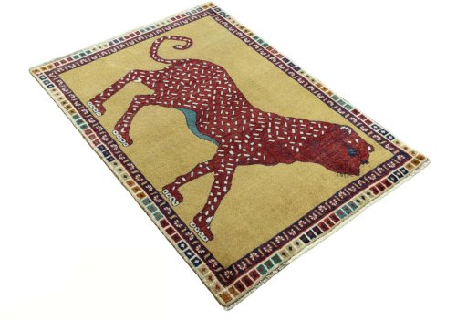Close-up detail of 2000s Persian Gabbeh rug from Iran / Persia showing Wool weave