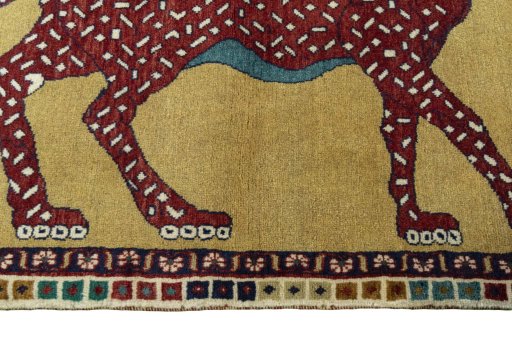 Close-up detail of 2000s Persian Gabbeh rug from Iran / Persia showing Wool weave