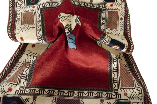 Close-up detail of 2000s Persian Gabbeh rug from Iran / Persia showing Wool weave