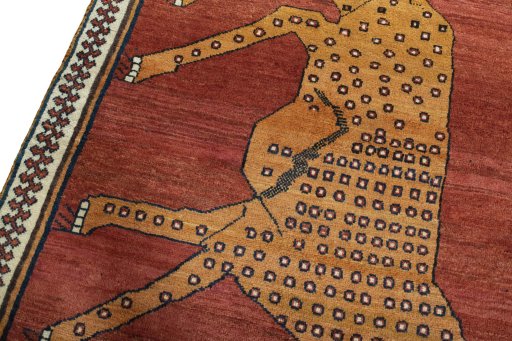 Backside of handmade 1970s Persian Gabbeh rug showing knot structure and weave density