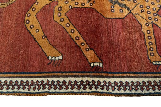 Close-up detail of 1970s Persian Gabbeh rug from Iran / Persia showing Wool weave
