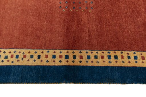 Close-up detail of 2000s Persian Gabbeh rug from Iran / Persia showing Wool weave