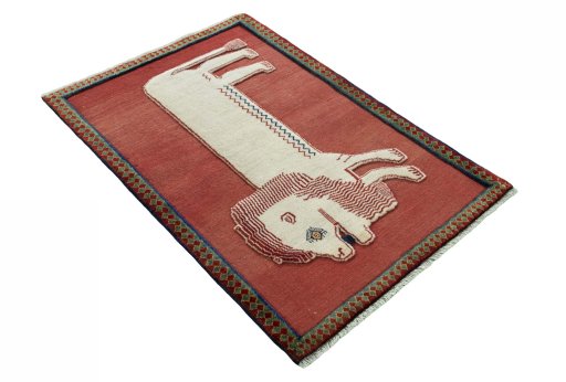 Close-up detail of 2000s Persian Gabbeh rug from Iran / Persia showing Wool weave