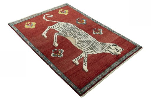 Close-up detail of 2000s Persian Gabbeh rug from Iran / Persia showing Wool weave