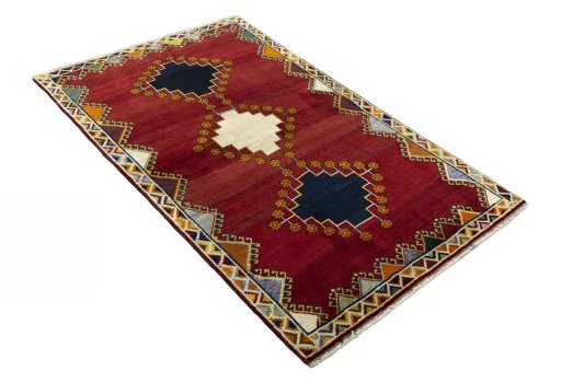 Close-up detail of 2000s Persian Gabbeh rug from Iran / Persia showing Wool weave