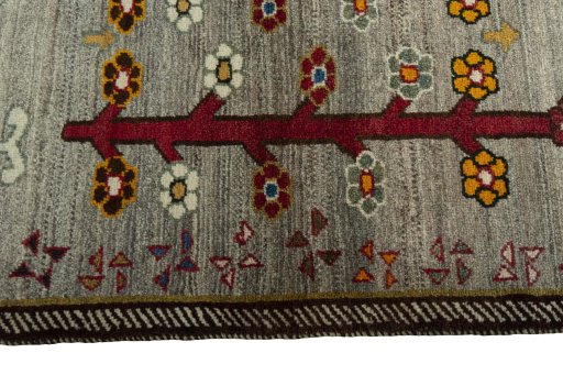 Close-up detail of 2000s Persian Gabbeh rug from Iran / Persia showing Wool weave
