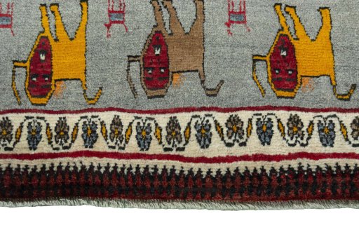 Central medallion detail of 2000s Persian Gabbeh rug from Iran / Persia
