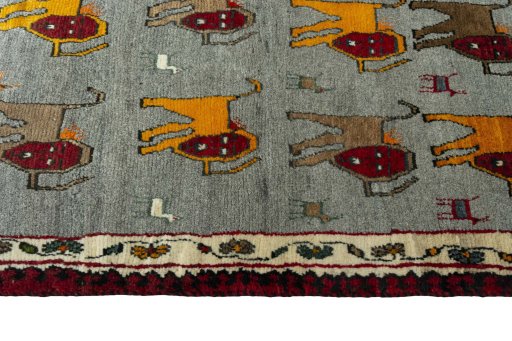 Close-up detail of 2000s Persian Gabbeh rug from Iran / Persia showing Wool weave
