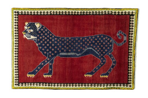 Full view of 2000s Persian Gabbeh rug from Iran / Persia, 164 × 110 cm in Red tones