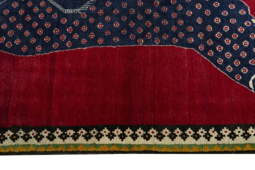 Close-up detail of 2000s Persian Gabbeh rug from Iran / Persia showing Wool weave