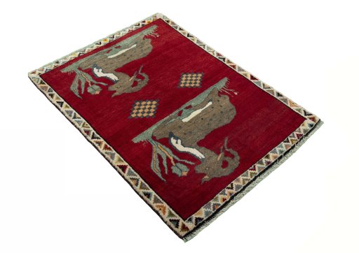 Close-up detail of 2000s Persian Gabbeh rug from Iran / Persia showing Wool weave