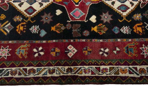 Close-up detail of 2000s Persian Gabbeh rug from Iran / Persia showing Wool weave