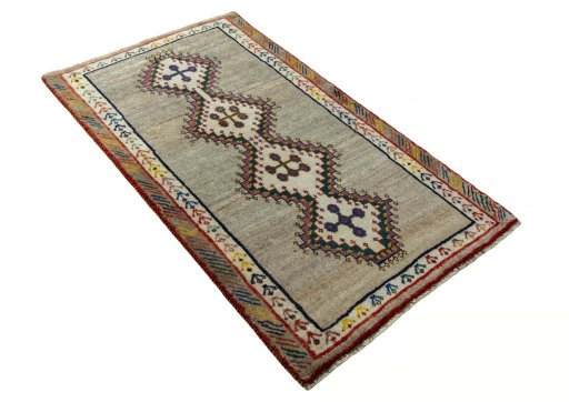 Close-up detail of 2000s Persian Gabbeh rug from Iran / Persia showing Wool weave