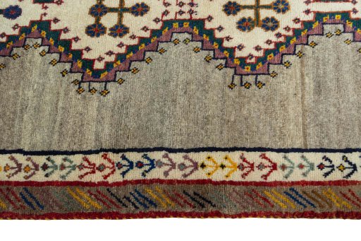Close-up detail of 2000s Persian Gabbeh rug from Iran / Persia showing Wool weave