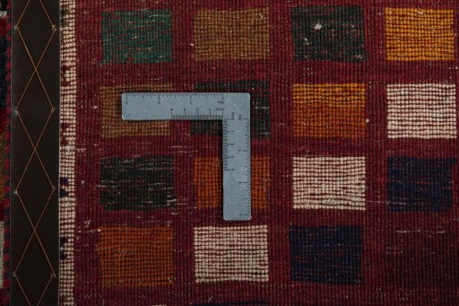 Close-up detail of 2000s Persian Gabbeh rug from Iran / Persia showing Wool weave