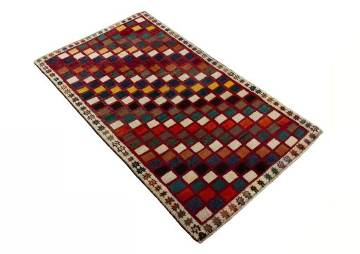 Close-up detail of 2000s Persian Gabbeh rug from Iran / Persia showing Wool weave