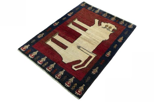 Corner detail of 2000s Persian Gabbeh rug showing border pattern and Wool pile