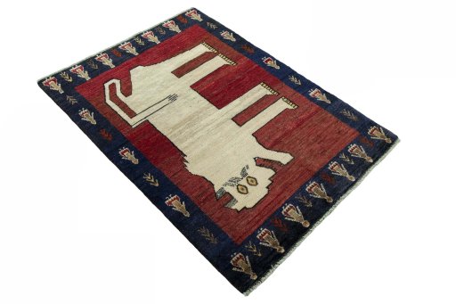 Close-up detail of 2000s Persian Gabbeh rug from Iran / Persia showing Wool weave