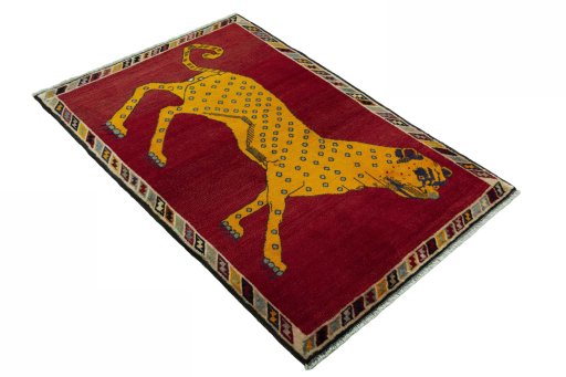 Close-up detail of 2000s Persian Gabbeh rug from Iran / Persia showing Wool weave