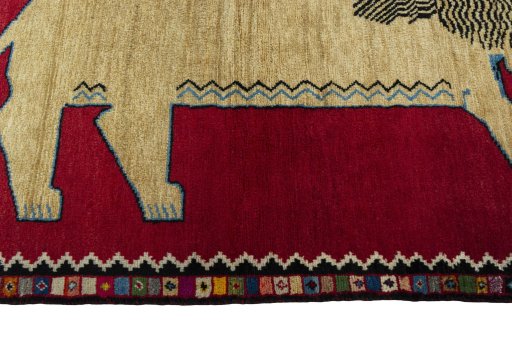 Close-up detail of 2000s Persian Gabbeh rug from Iran / Persia showing Wool weave