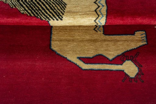 Full view of 2000s Persian Gabbeh rug from Iran / Persia, 178 × 109 cm in Red tones