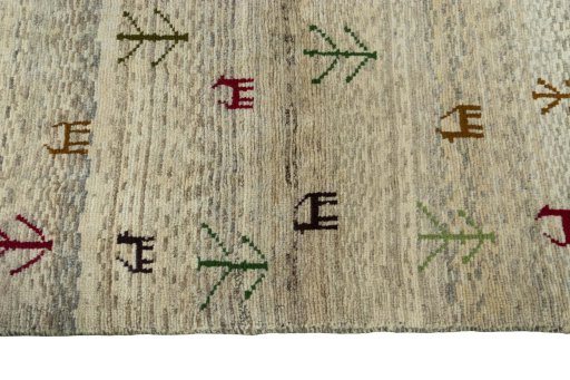 Close-up detail of 2000s Persian Gabbeh rug from Iran / Persia showing Wool weave