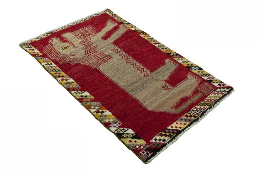 Close-up detail of 2000s Persian Gabbeh rug from Iran / Persia showing Wool weave