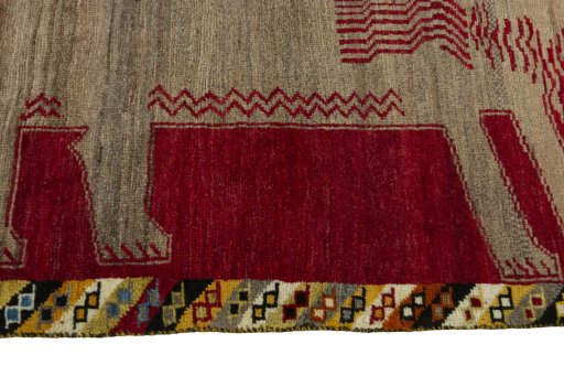 Close-up detail of 2000s Persian Gabbeh rug from Iran / Persia showing Wool weave