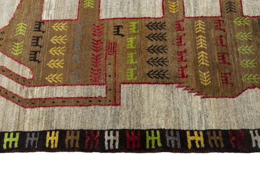 Close-up detail of 2000s Persian Gabbeh rug from Iran / Persia showing Wool weave