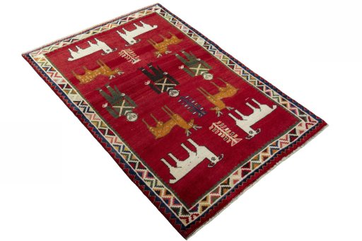 Close-up detail of 2000s Persian Gabbeh rug from Iran / Persia showing Wool weave