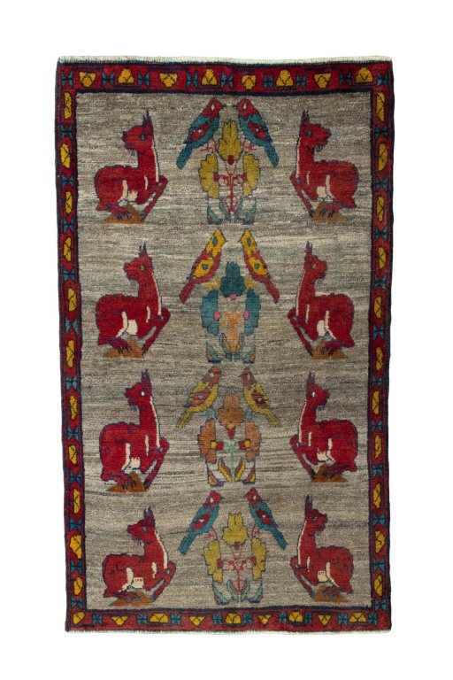 Full view of 2000s Persian Gabbeh rug from Iran / Persia, 149 × 88 cm in Gray tones