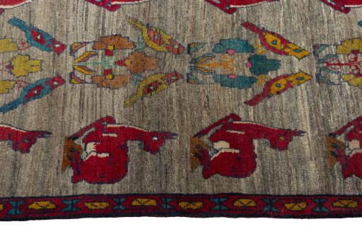 Close-up detail of 2000s Persian Gabbeh rug from Iran / Persia showing Wool weave
