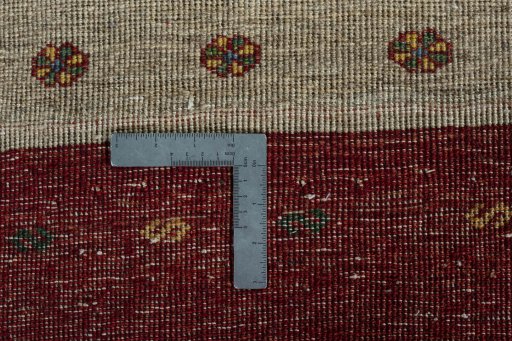 Close-up detail of 2000s Persian Gabbeh rug from Iran / Persia showing Wool weave
