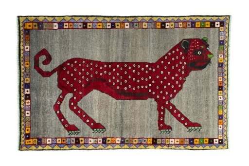 Full view of 2000s Persian Gabbeh rug from Iran / Persia, 160 × 103 cm in Gray tones